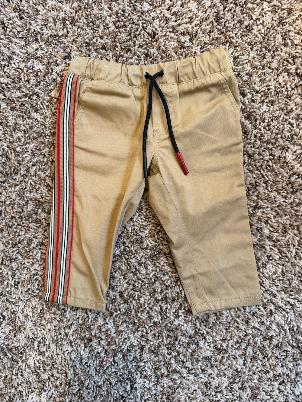 Burberry Tan Kids Athletic Shorts with Red Stripe